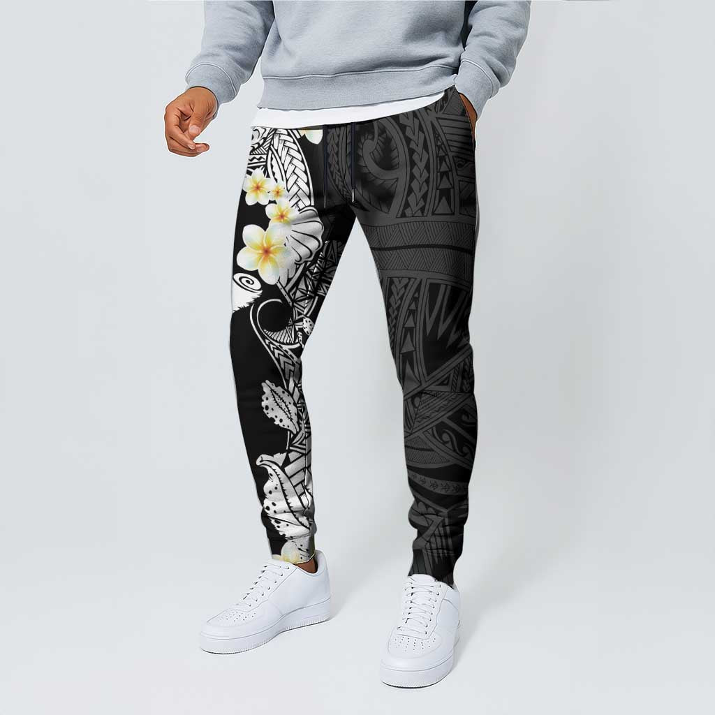 Black Samoa Tattoo Jogger Pants Plumeria Samoan Ocean Tatau Pattern - Polynesian Pride
