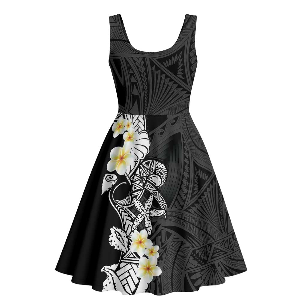 Black Samoa Tattoo Midi Dress Plumeria Samoan Ocean Tatau Pattern - Polynesian Pride