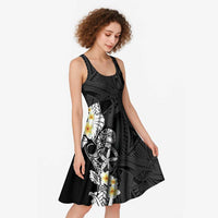 Black Samoa Tattoo Midi Dress Plumeria Samoan Ocean Tatau Pattern - Polynesian Pride