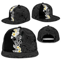 Black Samoa Tattoo Snapback Cap Plumeria Samoan Ocean Tatau Pattern - Polynesian Pride