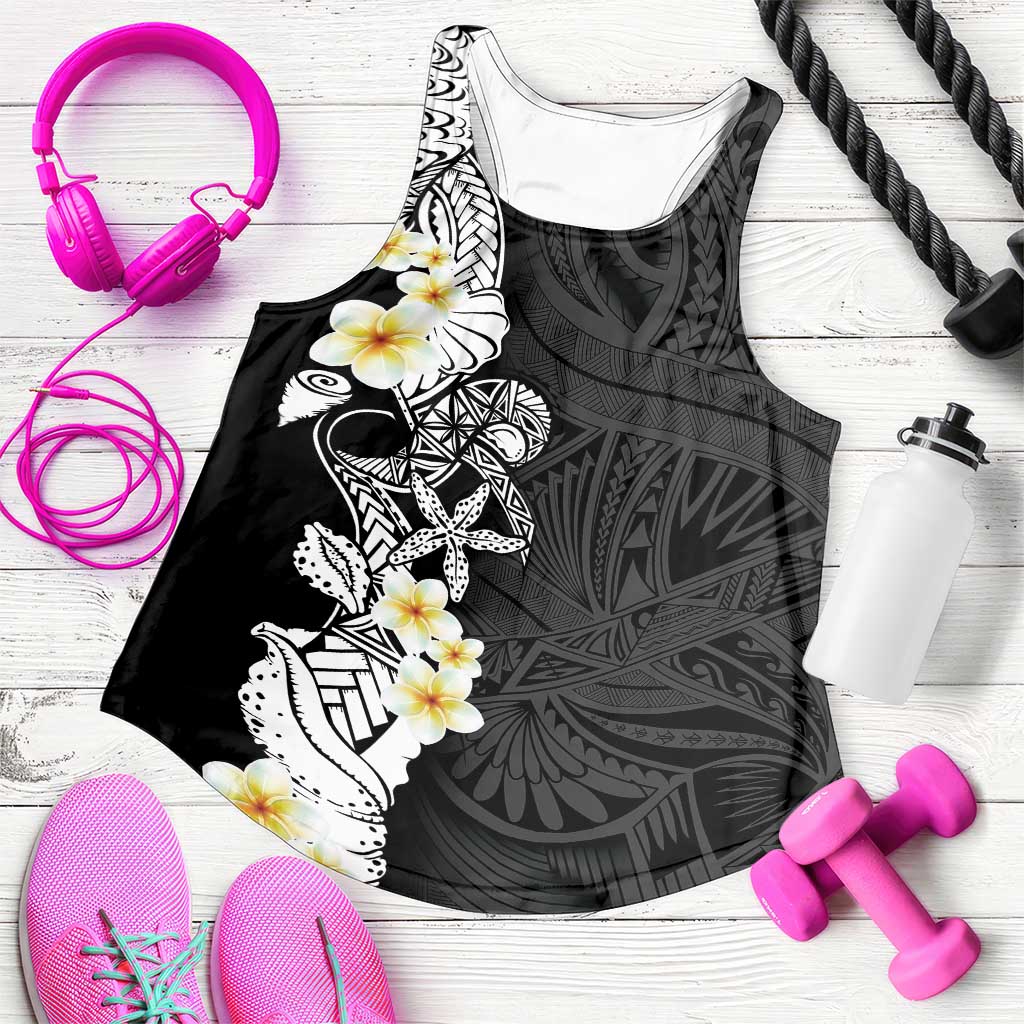 Black Samoa Tattoo Women Racerback Tank Plumeria Samoan Ocean Tatau Pattern - Polynesian Pride