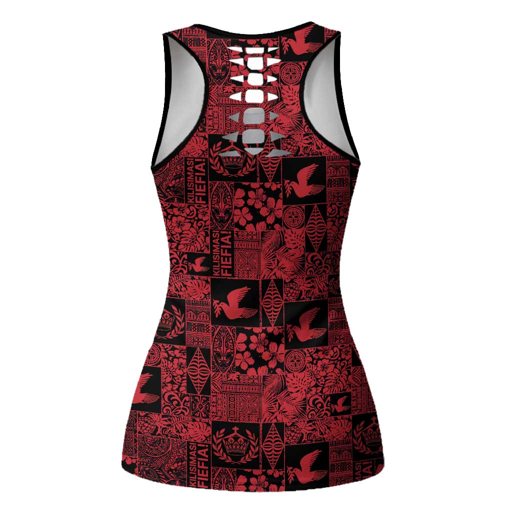 Black Tonga Kilisimasi Fiefia Hollow Tank Top Pacific Patchwork Xmas Vibes - Polynesian Pride
