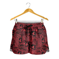 Black Tonga Kilisimasi Fiefia Shorts for Women Pacific Patchwork Xmas Vibes - Polynesian Pride