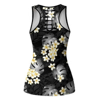 Black Tropical Hawaii Hollow Tank Top Seamless Monstera Plumeria Hawaiian Pattern LT14 - Polynesian Pride