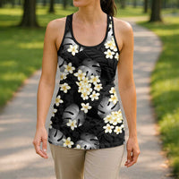 Black Tropical Hawaii Hollow Tank Top Seamless Monstera Plumeria Hawaiian Pattern LT14 - Polynesian Pride