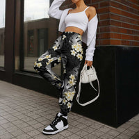 Black Tropical Hawaii Jogger Pants Seamless Monstera Plumeria Hawaiian Pattern - Polynesian Pride