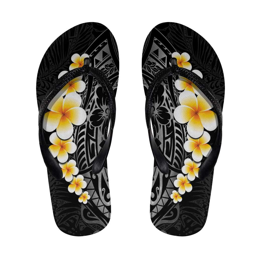 Black Tropical Plumeria Galaxy Polynesian Art Flip Flops LT14 Black - Polynesian Pride