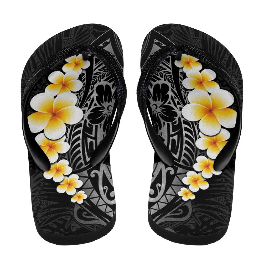 Black Tropical Plumeria Galaxy Polynesian Art Flip Flops LT14 - Polynesian Pride
