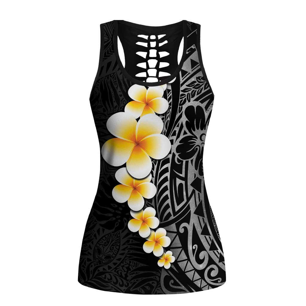 Black Tropical Plumeria With Galaxy Polynesian Art Hollow Tank Top LT14 Female Black - Polynesian Pride