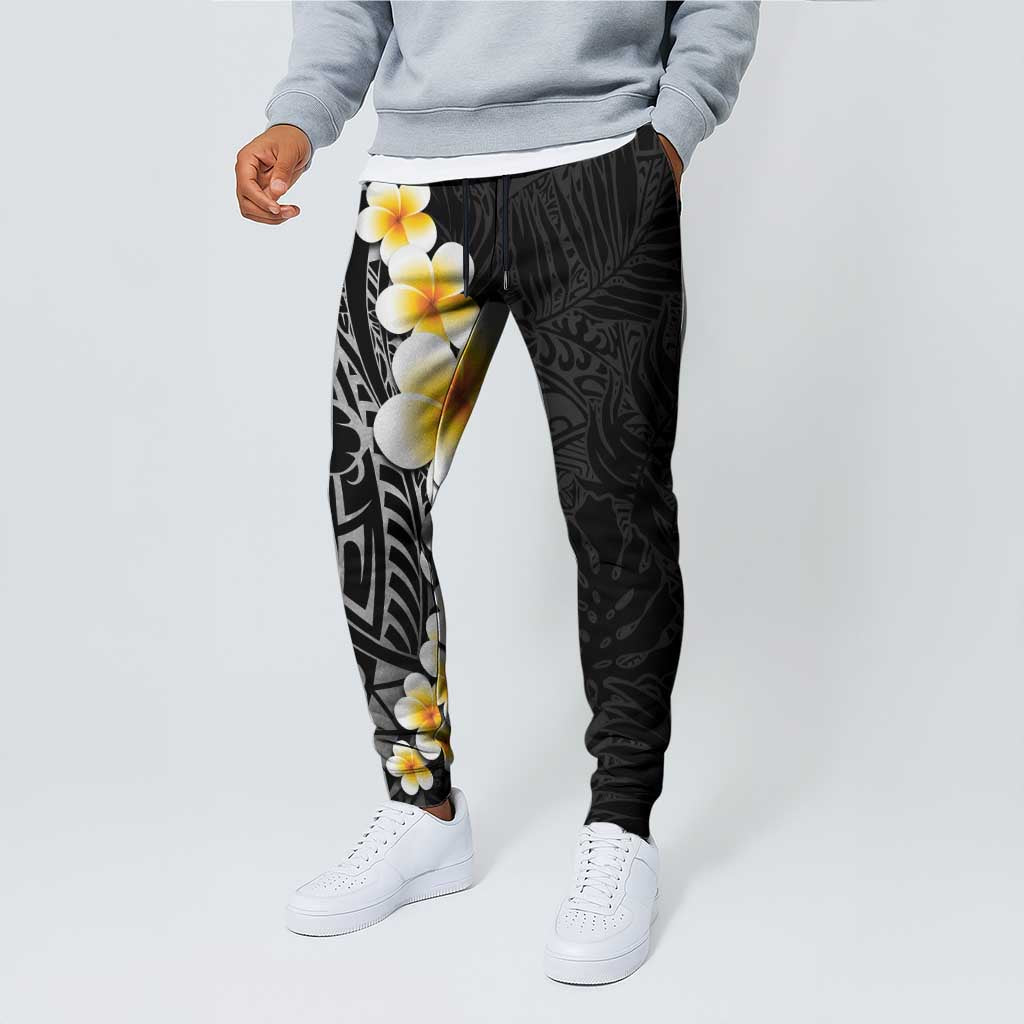 Black Tropical Plumeria With Galaxy Polynesian Art Jogger Pants - Polynesian Pride