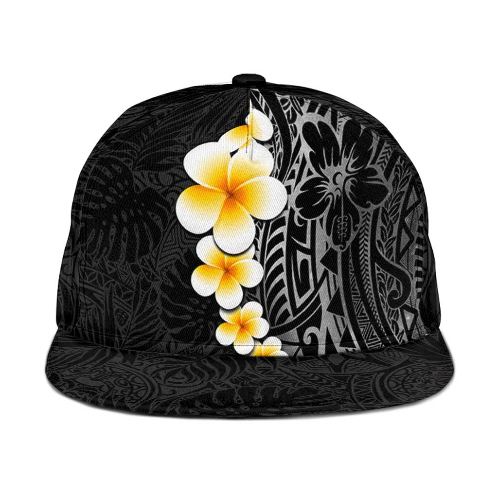 Black Tropical Plumeria With Galaxy Polynesian Art Snapback Cap - Polynesian Pride