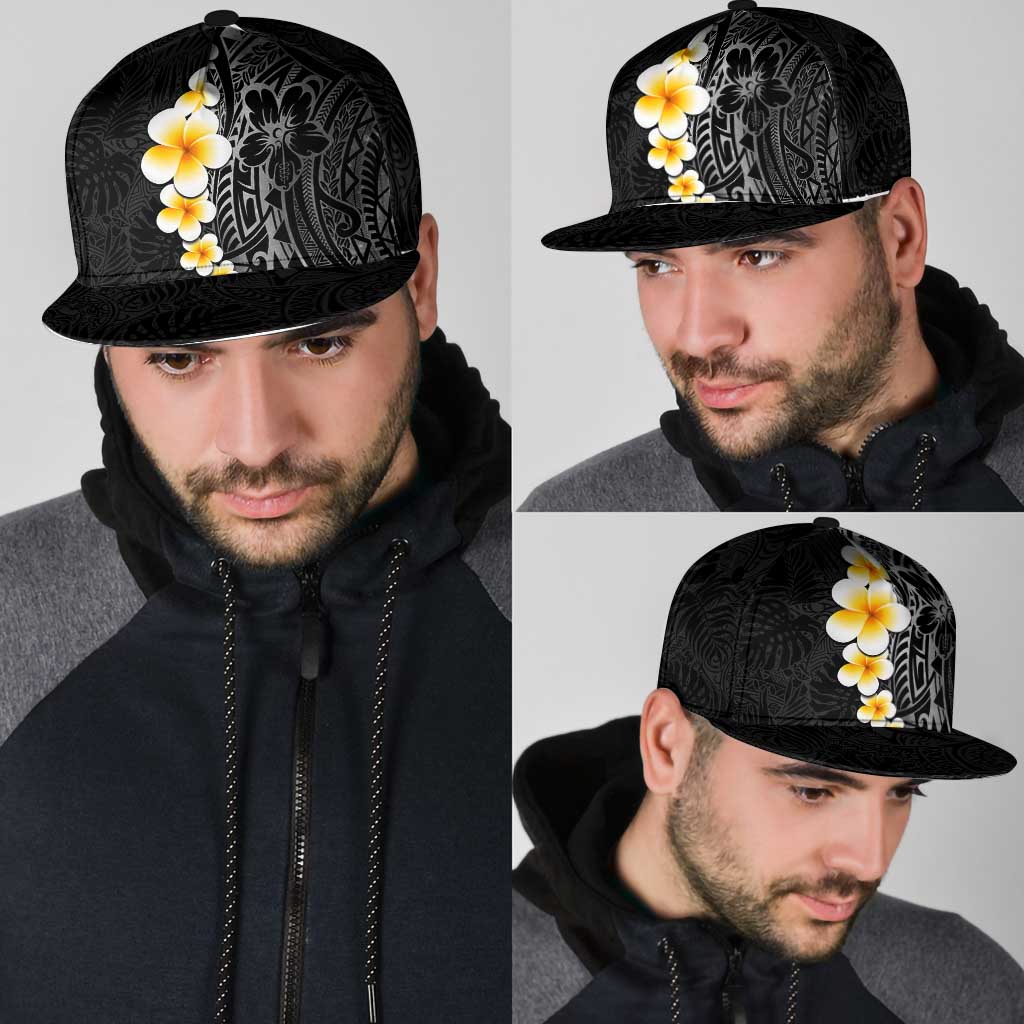Black Tropical Plumeria With Galaxy Polynesian Art Snapback Cap - Polynesian Pride