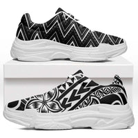 Black White New Zealand Taniko Motifs Chunky Sneakers Aotearoa Maori Plumeria Curve Style LT14 Black - Polynesian Pride
