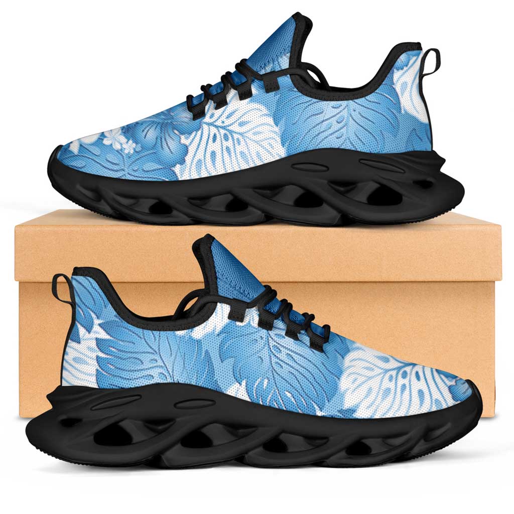 Blue Aloha Hawaii Clunky Sneakers Monstera Hibiscus Plumeria Seamless Vibes - Polynesian Pride