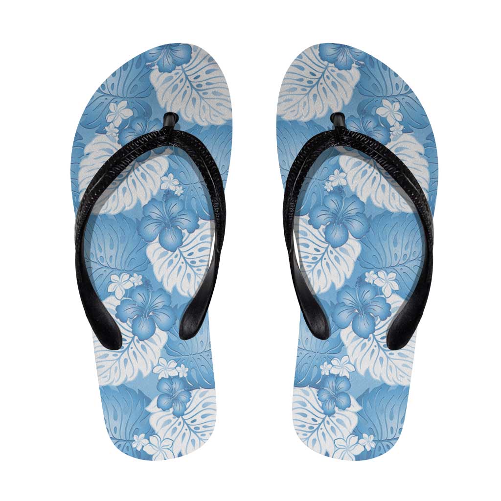 Blue Aloha Hawaii Flip Flops Monstera Hibiscus Plumeria Seamless Vibes LT14 Blue - Polynesian Pride