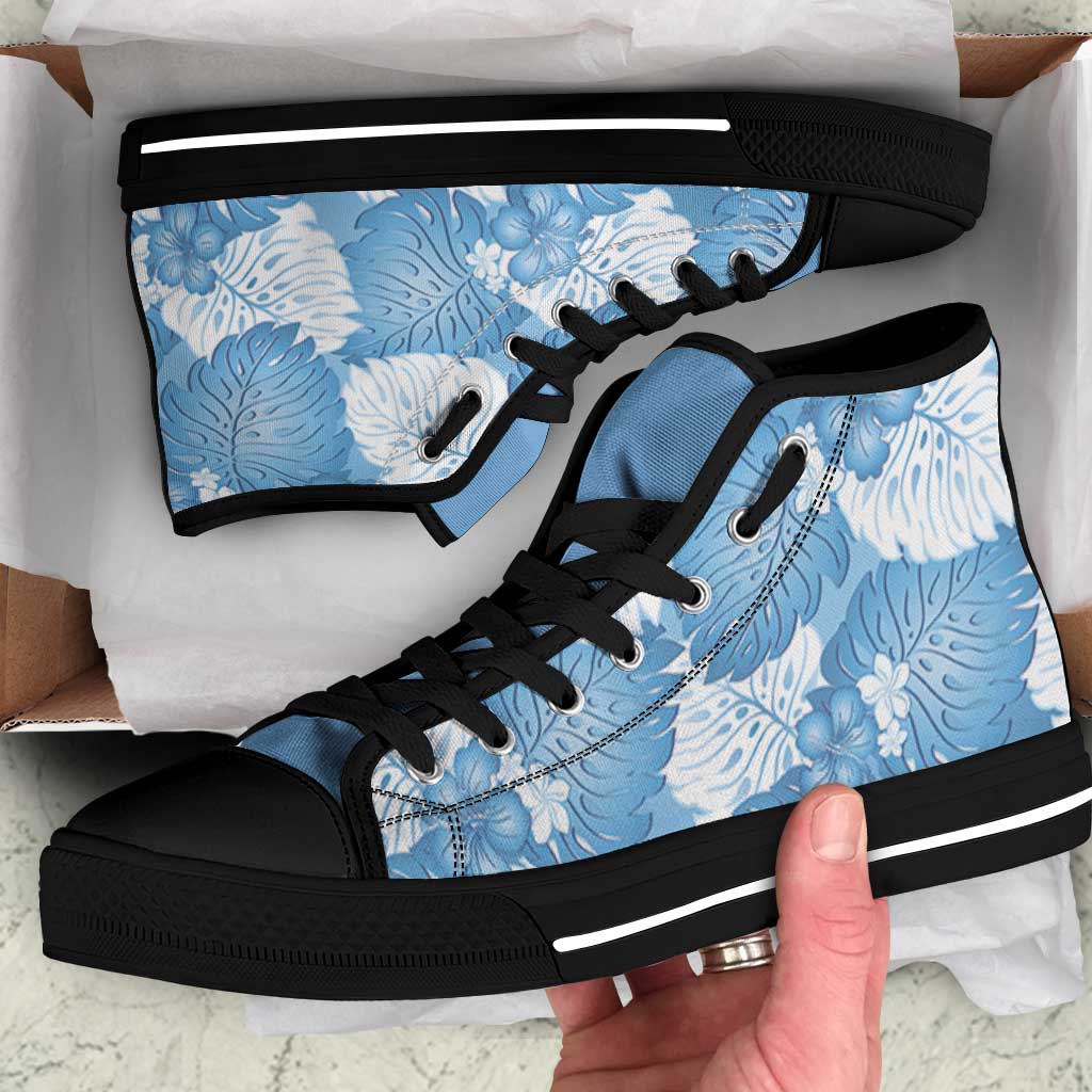 Blue Aloha Hawaii High Top Shoes Monstera Hibiscus Plumeria Seamless Vibes LT14 Blue - Polynesian Pride