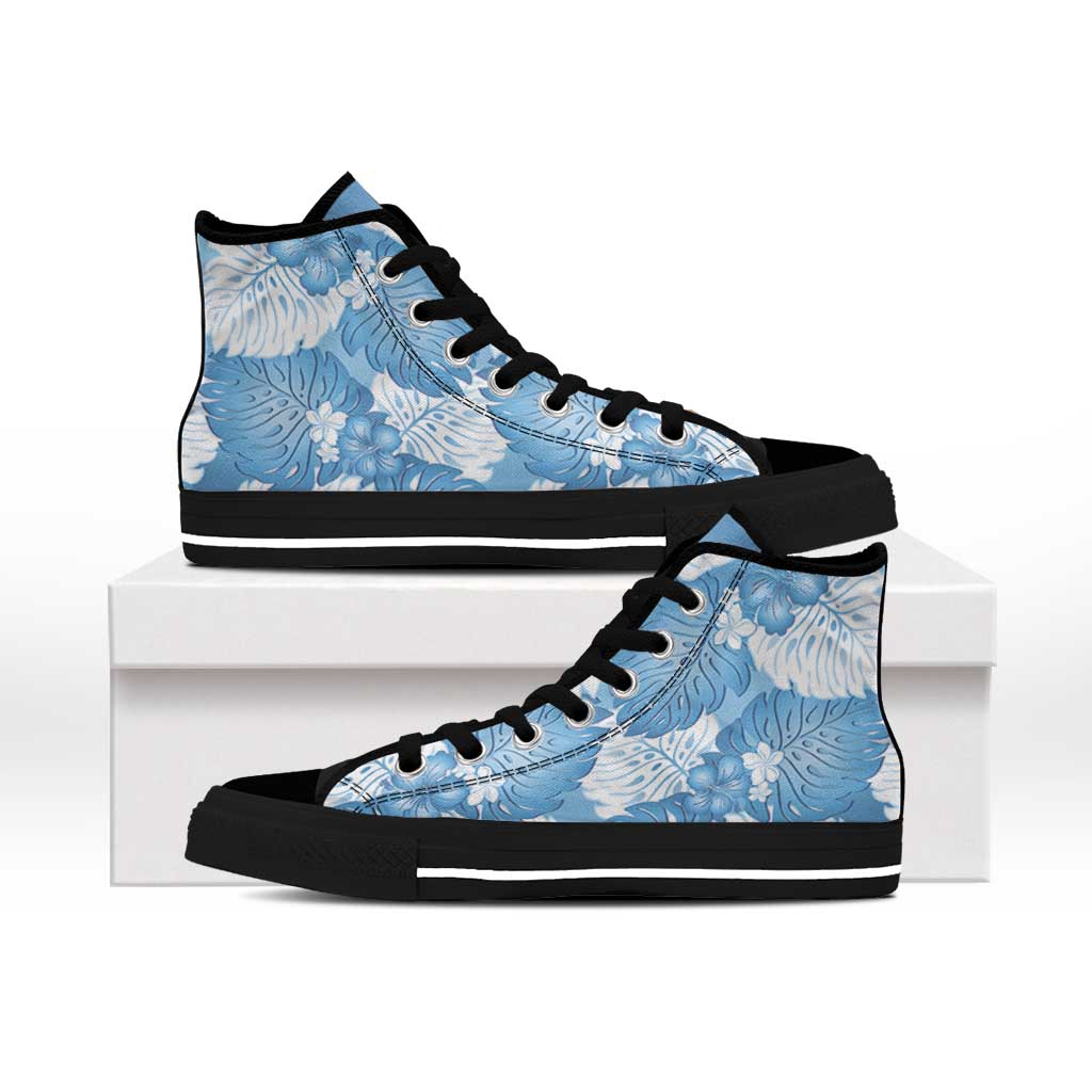 Blue Aloha Hawaii High Top Shoes Monstera Hibiscus Plumeria Seamless Vibes LT14 - Polynesian Pride