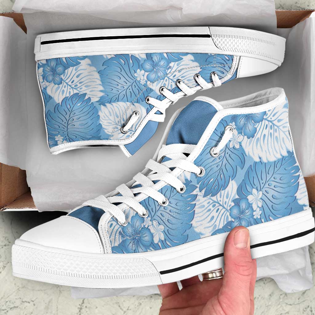 Blue Aloha Hawaii High Top Shoes Monstera Hibiscus Plumeria Seamless Vibes LT14 Blue - Polynesian Pride
