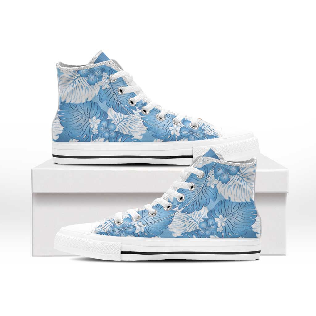 Blue Aloha Hawaii High Top Shoes Monstera Hibiscus Plumeria Seamless Vibes LT14 - Polynesian Pride