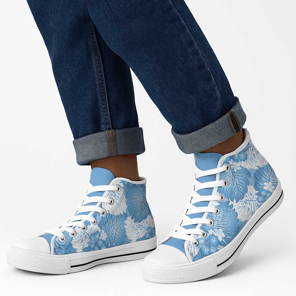 Blue Aloha Hawaii High Top Shoes Monstera Hibiscus Plumeria Seamless Vibes LT14 - Polynesian Pride