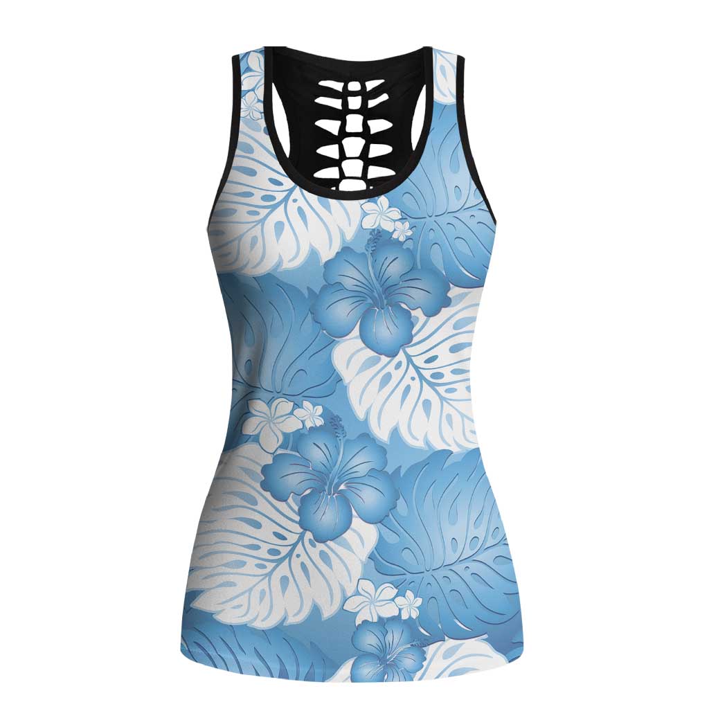 Blue Aloha Hawaii Hollow Tank Top Monstera Hibiscus Plumeria Seamless Vibes - Polynesian Pride