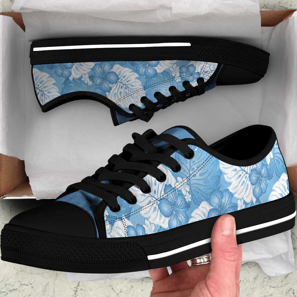 Blue Aloha Hawaii Low Top Shoes Monstera Hibiscus Plumeria Seamless Vibes LT14 Blue - Polynesian Pride