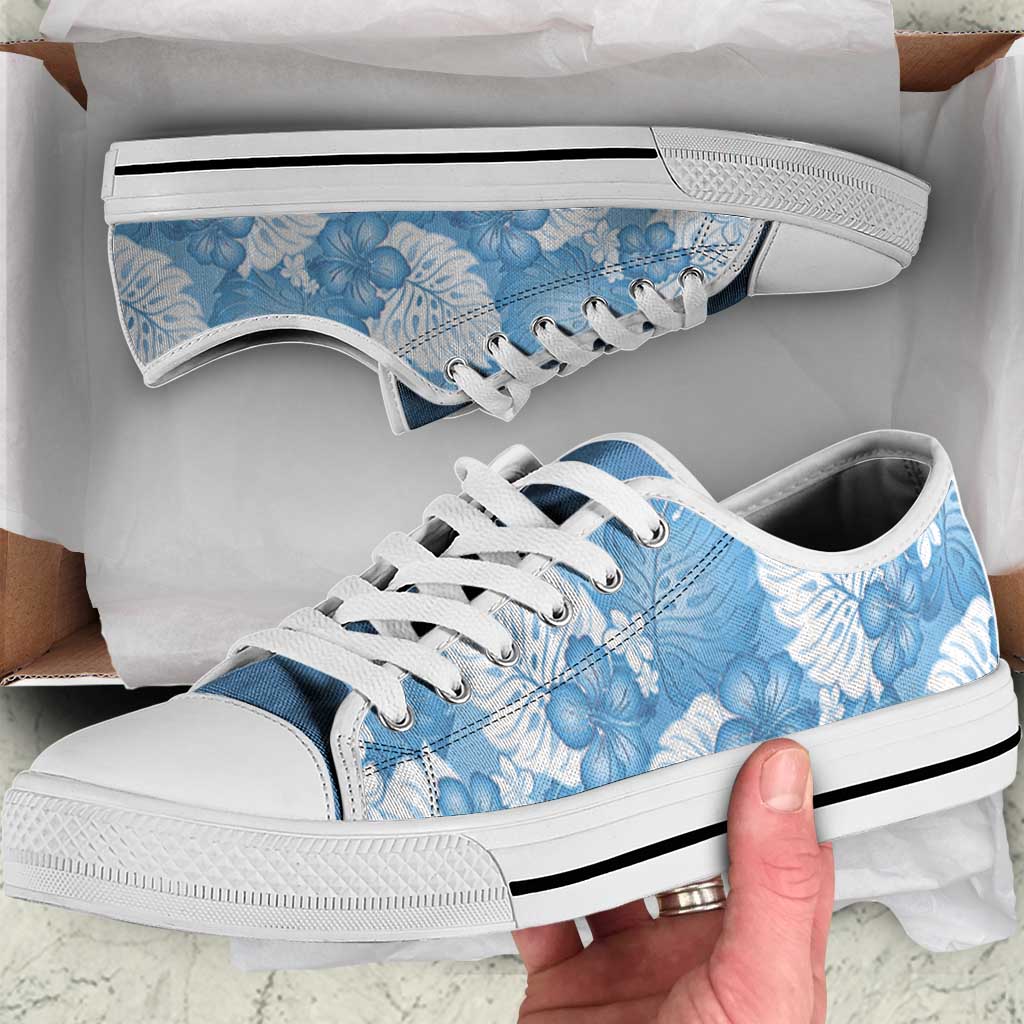 Blue Aloha Hawaii Low Top Shoes Monstera Hibiscus Plumeria Seamless Vibes LT14 Blue - Polynesian Pride