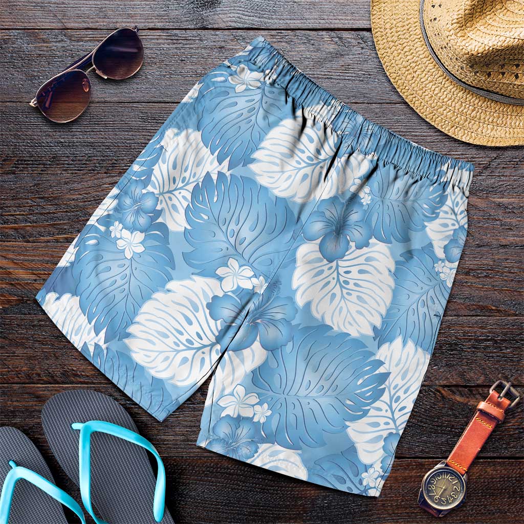 Blue Aloha Hawaii Shorts for Men Monstera Hibiscus Plumeria Seamless Vibes - Polynesian Pride