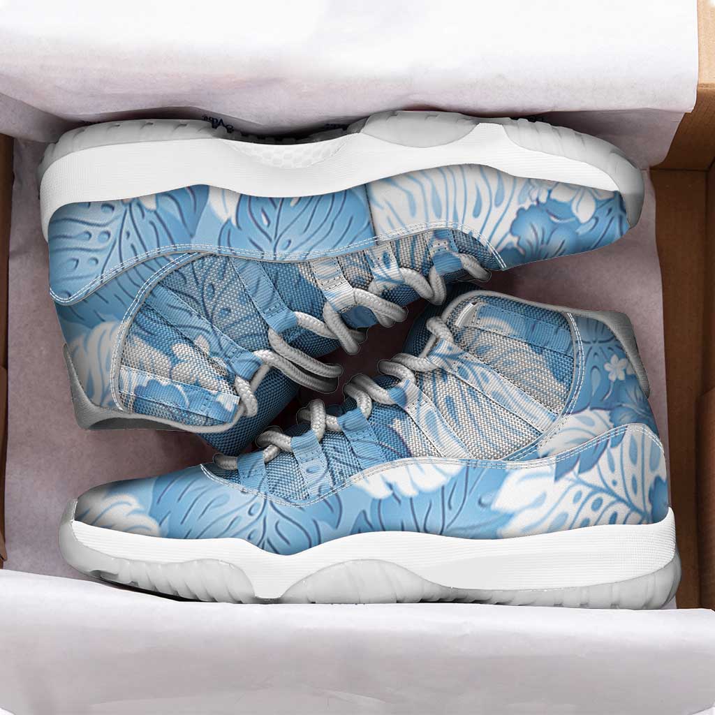 Blue Aloha Hawaii Sneakers J11 Monstera Hibiscus Plumeria Seamless Vibes - Polynesian Pride