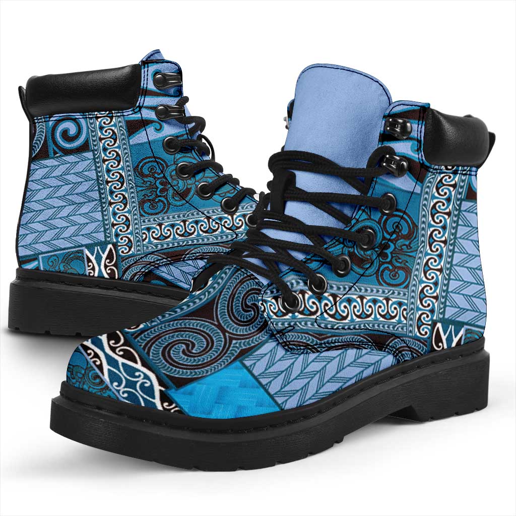 Blue Aotearoa Kowhaiwhai Pattern All Season Boots NZ Maori Quilt Style LT14 - Polynesian Pride