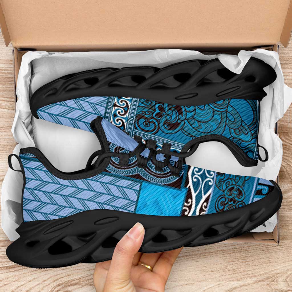 Blue Aotearoa Kowhaiwhai Pattern Clunky Sneakers NZ Maori Quilt Style - Polynesian Pride