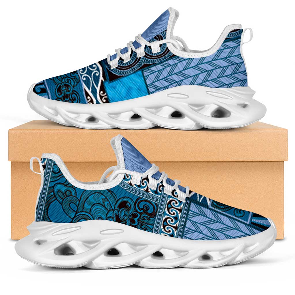 Blue Aotearoa Kowhaiwhai Pattern Clunky Sneakers NZ Maori Quilt Style - Polynesian Pride