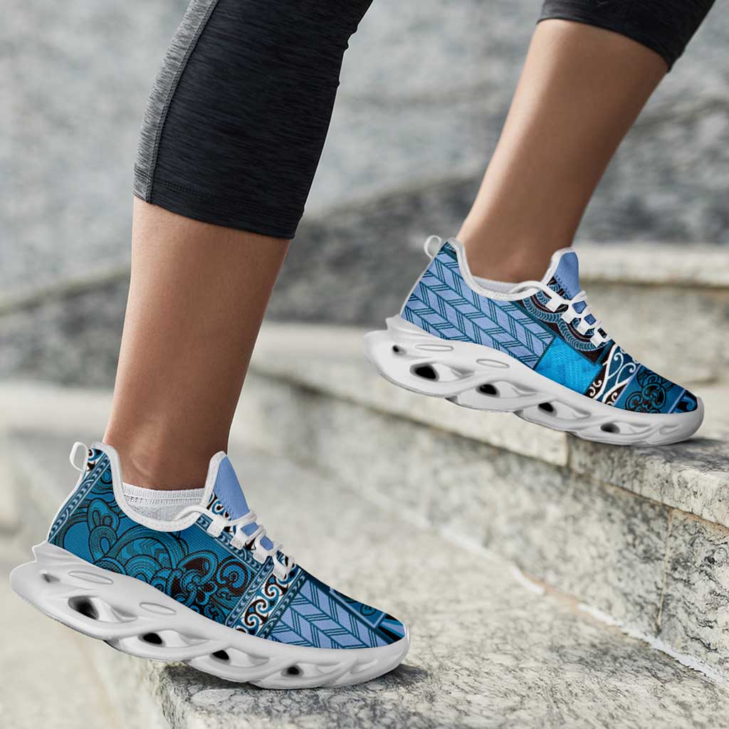Blue Aotearoa Kowhaiwhai Pattern Clunky Sneakers NZ Maori Quilt Style - Polynesian Pride