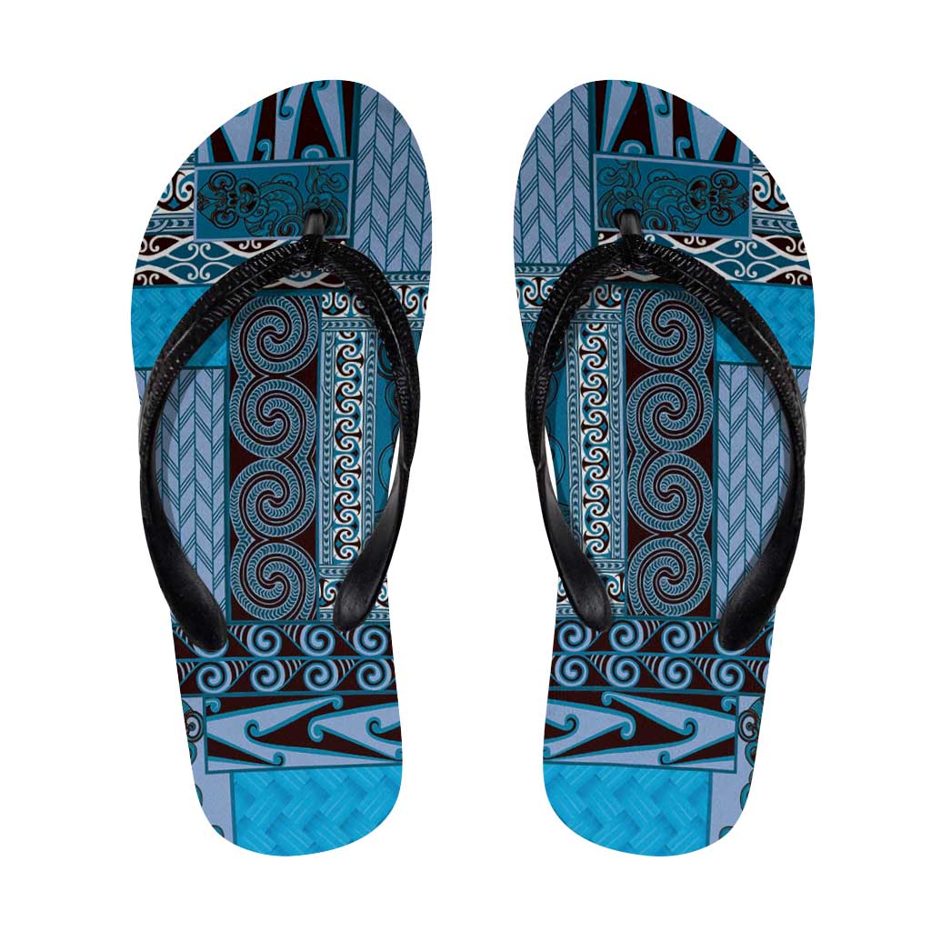 Blue Aotearoa Kowhaiwhai Pattern Flip Flops NZ Maori Quilt Style LT14 Blue - Polynesian Pride