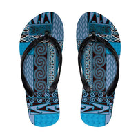 Blue Aotearoa Kowhaiwhai Pattern Flip Flops NZ Maori Quilt Style LT14 Blue - Polynesian Pride