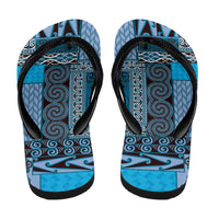 Blue Aotearoa Kowhaiwhai Pattern Flip Flops NZ Maori Quilt Style LT14 - Polynesian Pride