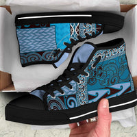 Blue Aotearoa Kowhaiwhai Pattern High Top Shoes NZ Maori Quilt Style LT14 Blue - Polynesian Pride