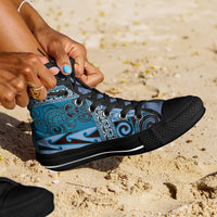 Blue Aotearoa Kowhaiwhai Pattern High Top Shoes NZ Maori Quilt Style LT14 - Polynesian Pride