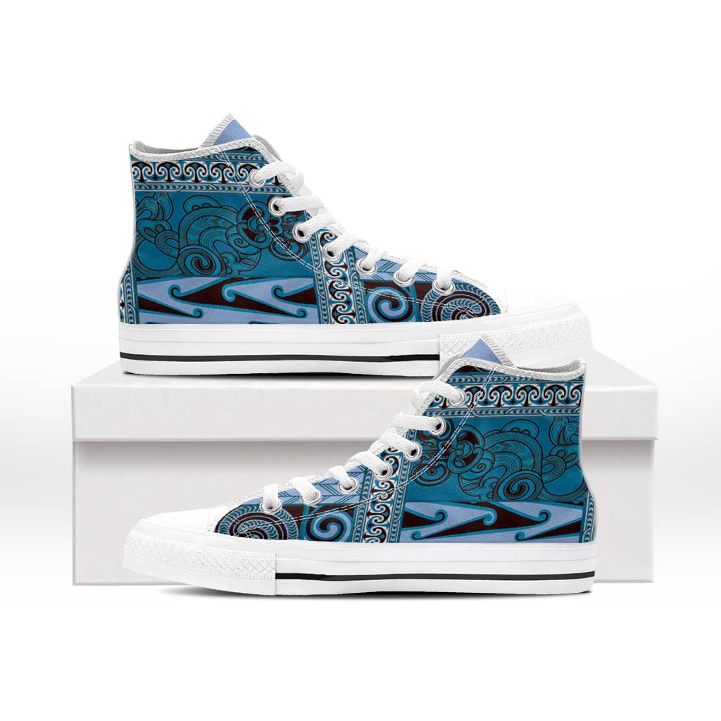 Blue Aotearoa Kowhaiwhai Pattern High Top Shoes NZ Maori Quilt Style LT14 - Polynesian Pride