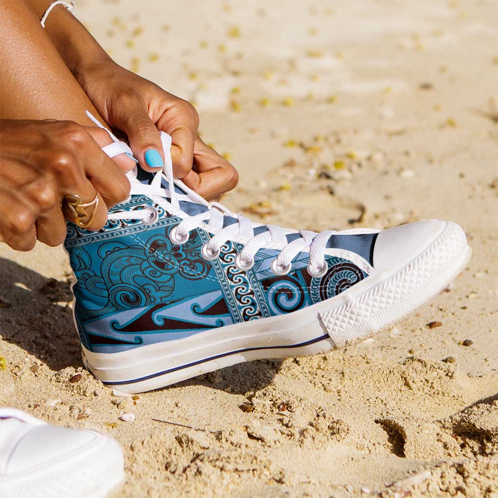 Blue Aotearoa Kowhaiwhai Pattern High Top Shoes NZ Maori Quilt Style LT14 - Polynesian Pride