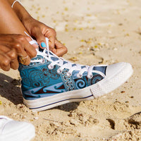 Blue Aotearoa Kowhaiwhai Pattern High Top Shoes NZ Maori Quilt Style LT14 - Polynesian Pride