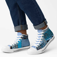 Blue Aotearoa Kowhaiwhai Pattern High Top Shoes NZ Maori Quilt Style LT14 - Polynesian Pride