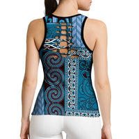 Blue Aotearoa Kowhaiwhai Pattern Hollow Tank Top NZ Maori Quilt Style LT14 - Polynesian Pride
