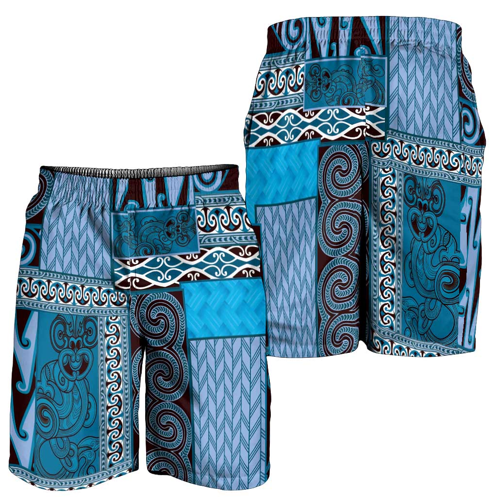 Blue Aotearoa Kowhaiwhai Pattern Shorts for Men NZ Maori Quilt Style LT14 - Polynesian Pride