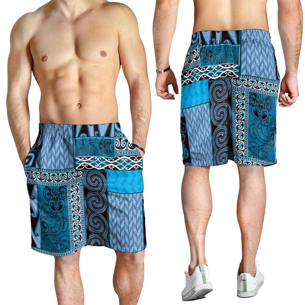 Blue Aotearoa Kowhaiwhai Pattern Shorts for Men NZ Maori Quilt Style LT14 - Polynesian Pride