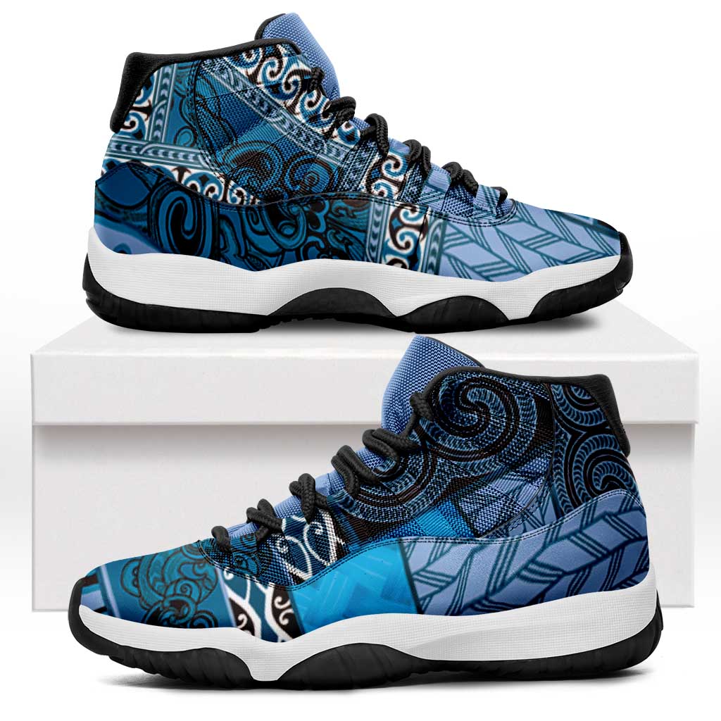 Blue Aotearoa Kowhaiwhai Pattern Sneakers J11 NZ Maori Quilt Style - Polynesian Pride