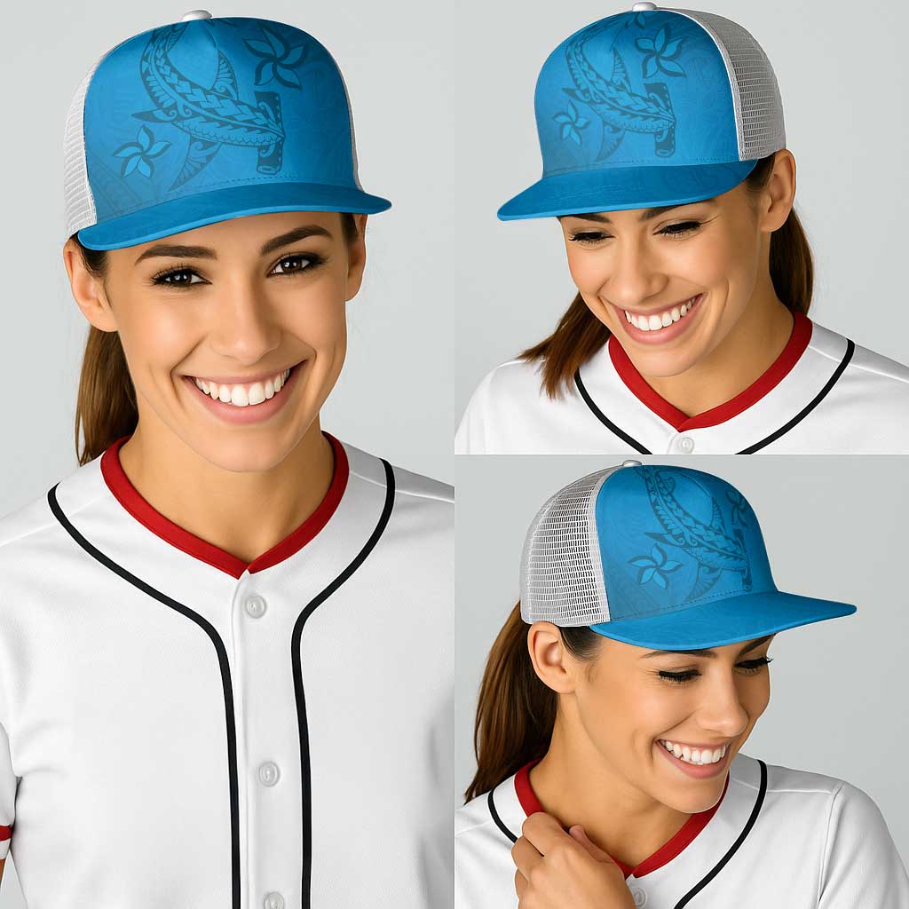 Blue Gradient Polynesia Baseball Net Cap Hawaiian Tribal Hammerhead Shark Tattoo - Polynesian Pride