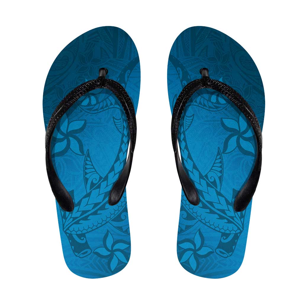 Blue Gradient Polynesia Flip Flops Hawaiian Tribal Hammerhead Shark Tattoo LT14 Blue - Polynesian Pride
