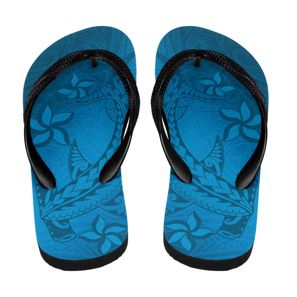 Blue Gradient Polynesia Flip Flops Hawaiian Tribal Hammerhead Shark Tattoo LT14 - Polynesian Pride