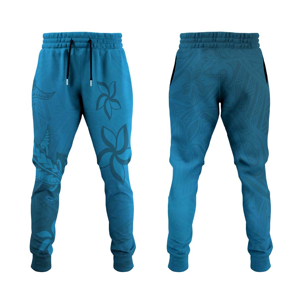 Blue Gradient Polynesia Jogger Pants Hawaiian Tribal Hammerhead Shark Tattoo - Polynesian Pride